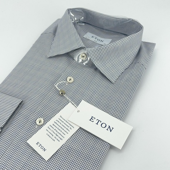 Eton Shirt Mens 16.5 42 Blue White Check Slim Fit Signature Twill Cotton - joarbit.com Eton Shirt Mens 16.5 42 Blue White Check Slim Fit Signature Twill Cotton - joarbit.com
